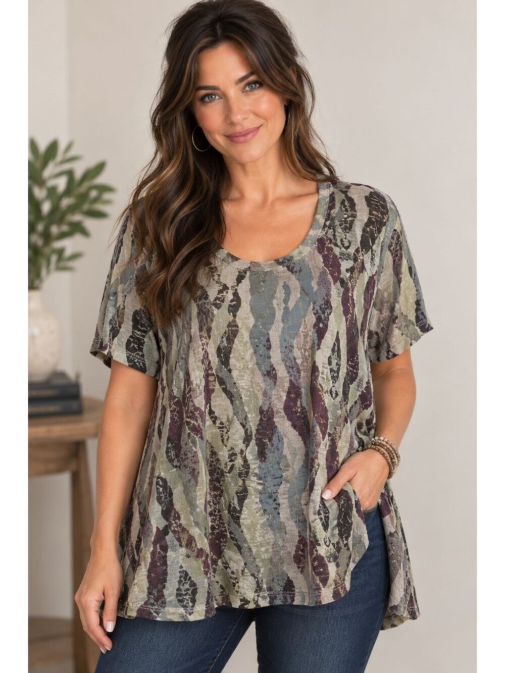 LOGO Lounge Lori Goldstein Women's Knit Jacquard Short Sleeve Top Size L